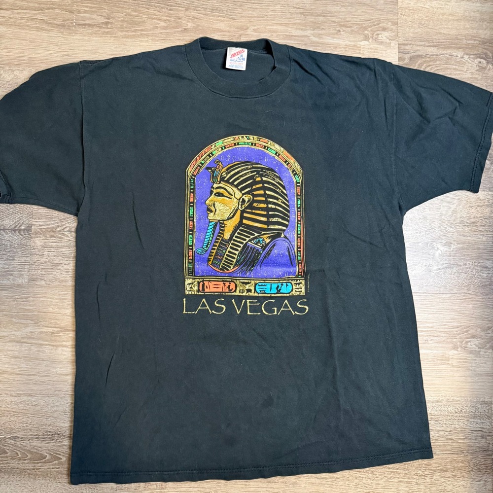 Vintage Jerzees Las Vegas King Tut T-Shirt Mens XL Black Egyptian Graphic 90s